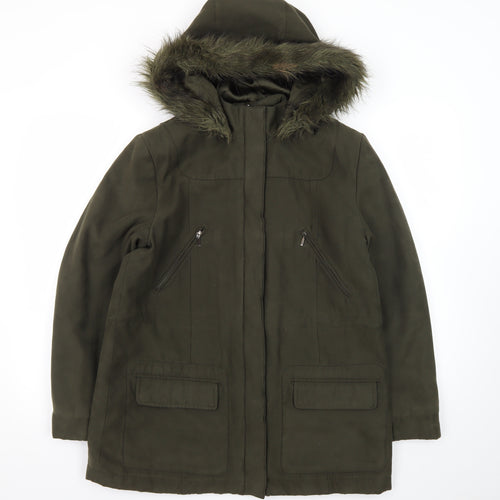 Marks and Spencer Women’s Green Faux Fur Hooded Parka Coat Size 14