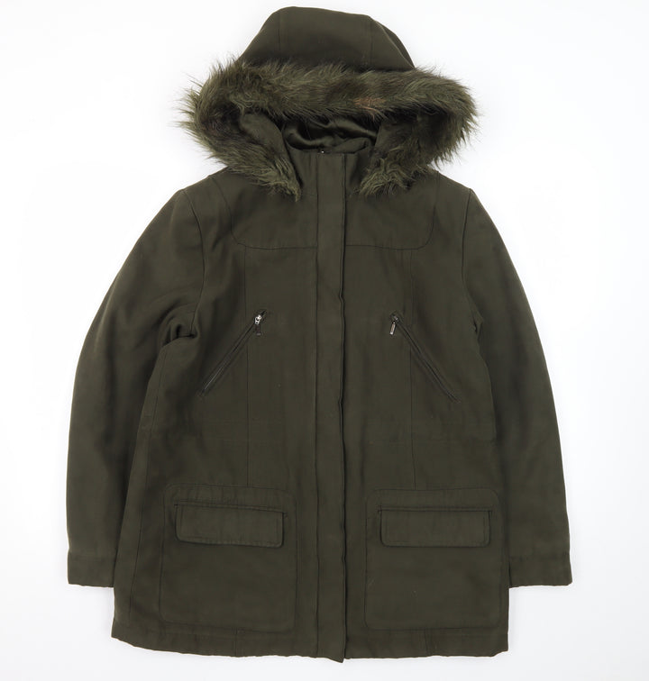 Marks and Spencer Women’s Green Faux Fur Hooded Parka Coat Size 14