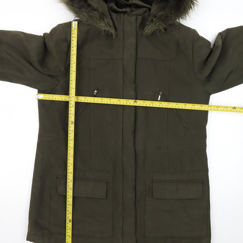 Marks and Spencer Women’s Green Faux Fur Hooded Parka Coat Size 14