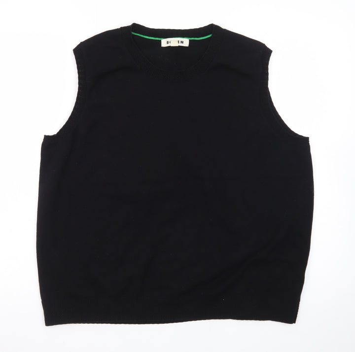 Boden Men Black XL Sleeveless Knit Vest Jumper Cotton Blend