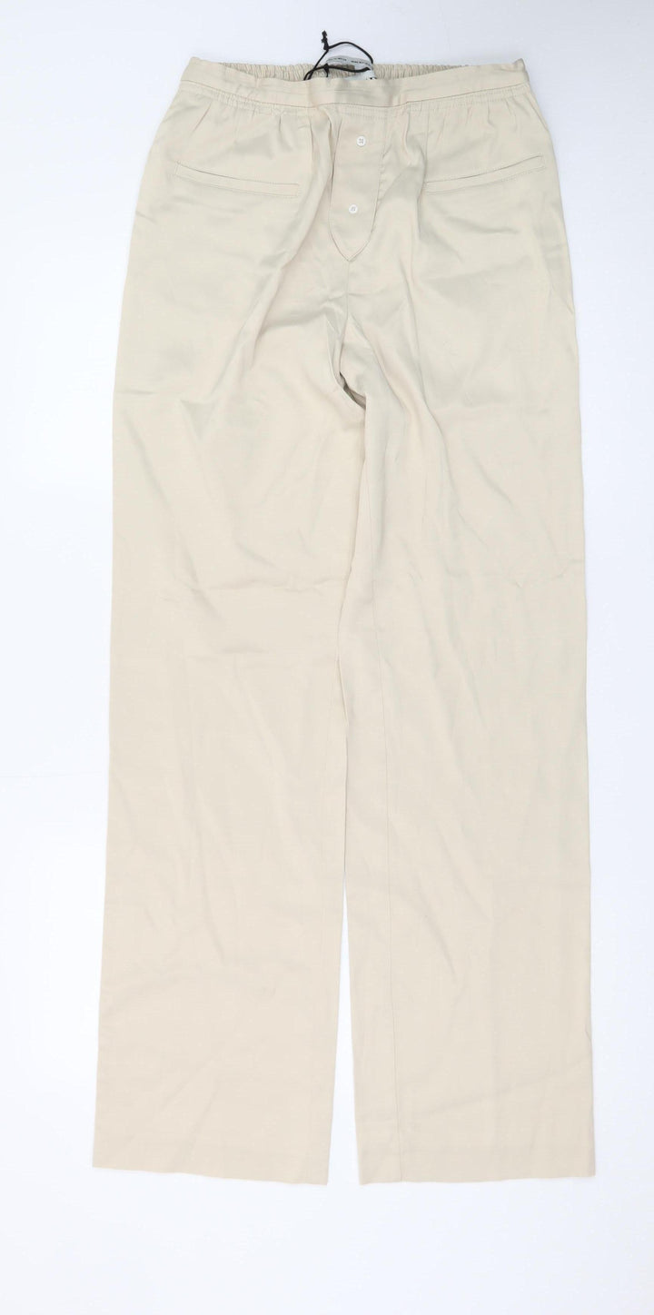 ZARA Women’s Beige XS Chino Trousers Elastic Waist Straight Leg