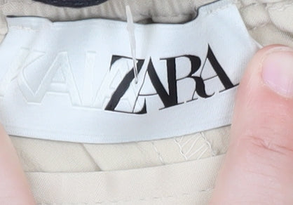 ZARA Women’s Beige XS Chino Trousers Elastic Waist Straight Leg