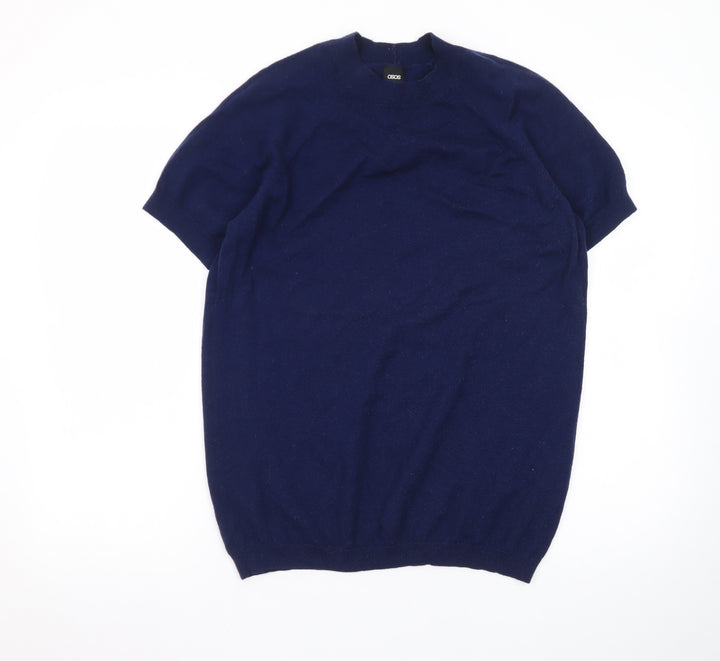ASOS Men's Blue Merino Wool Short Sleeve Crew Neck Jumper L