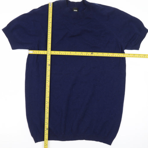 ASOS Men's Blue Merino Wool Short Sleeve Crew Neck Jumper L
