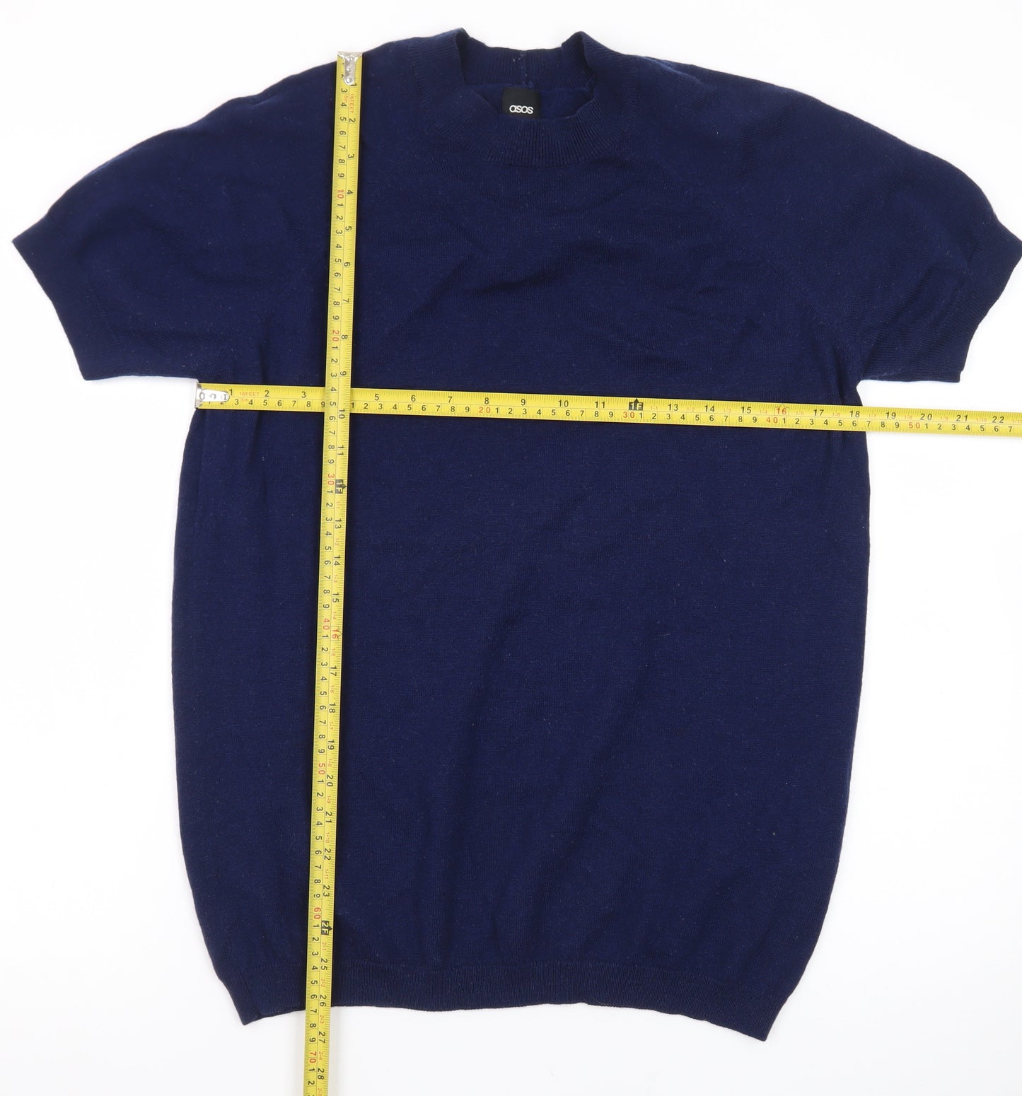 ASOS Men's Blue Merino Wool Short Sleeve Crew Neck Jumper L