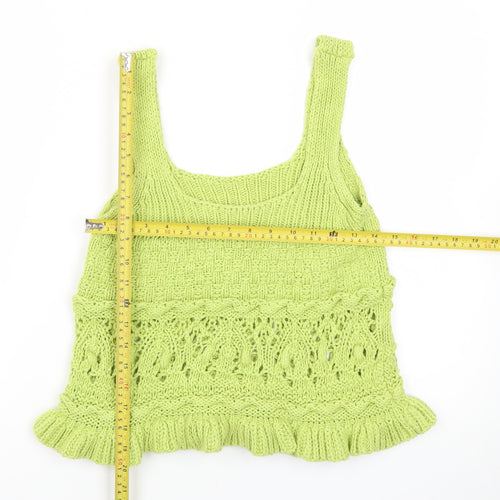 Zara Women Green Knit Crochet Tank Top Size S Summer Boho Style