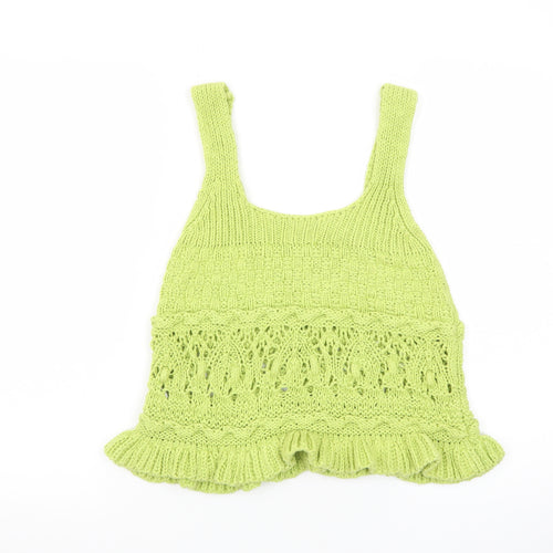 Zara Women Green Knit Crochet Tank Top Size S Summer Boho Style
