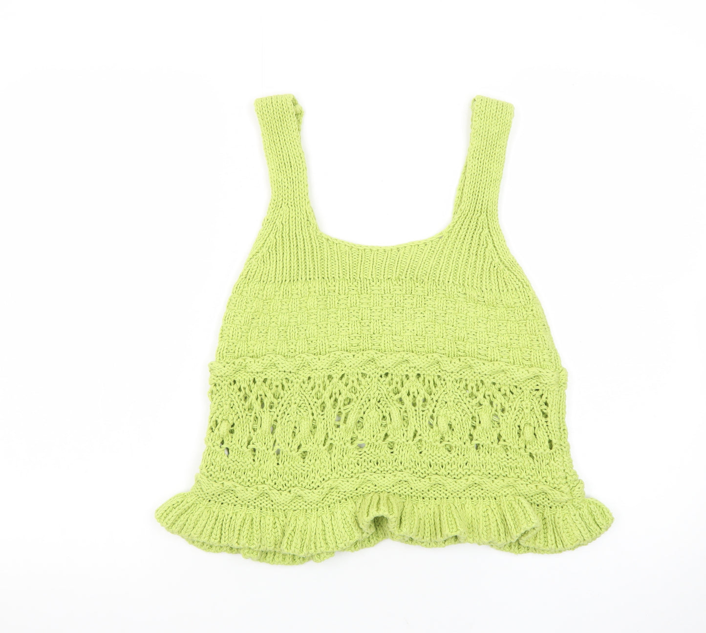 Zara Women Green Knit Crochet Tank Top Size S Summer Boho Style