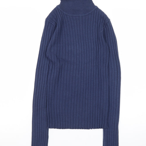 Collusion Women's Blue Roll Neck Ribbed Jumper Size 8