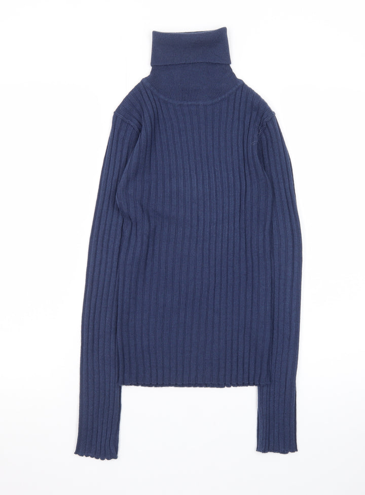 Collusion Women's Blue Roll Neck Ribbed Jumper Size 8