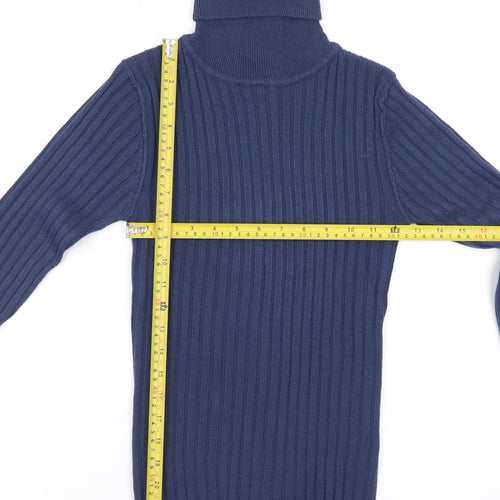 Collusion Women's Blue Roll Neck Ribbed Jumper Size 8