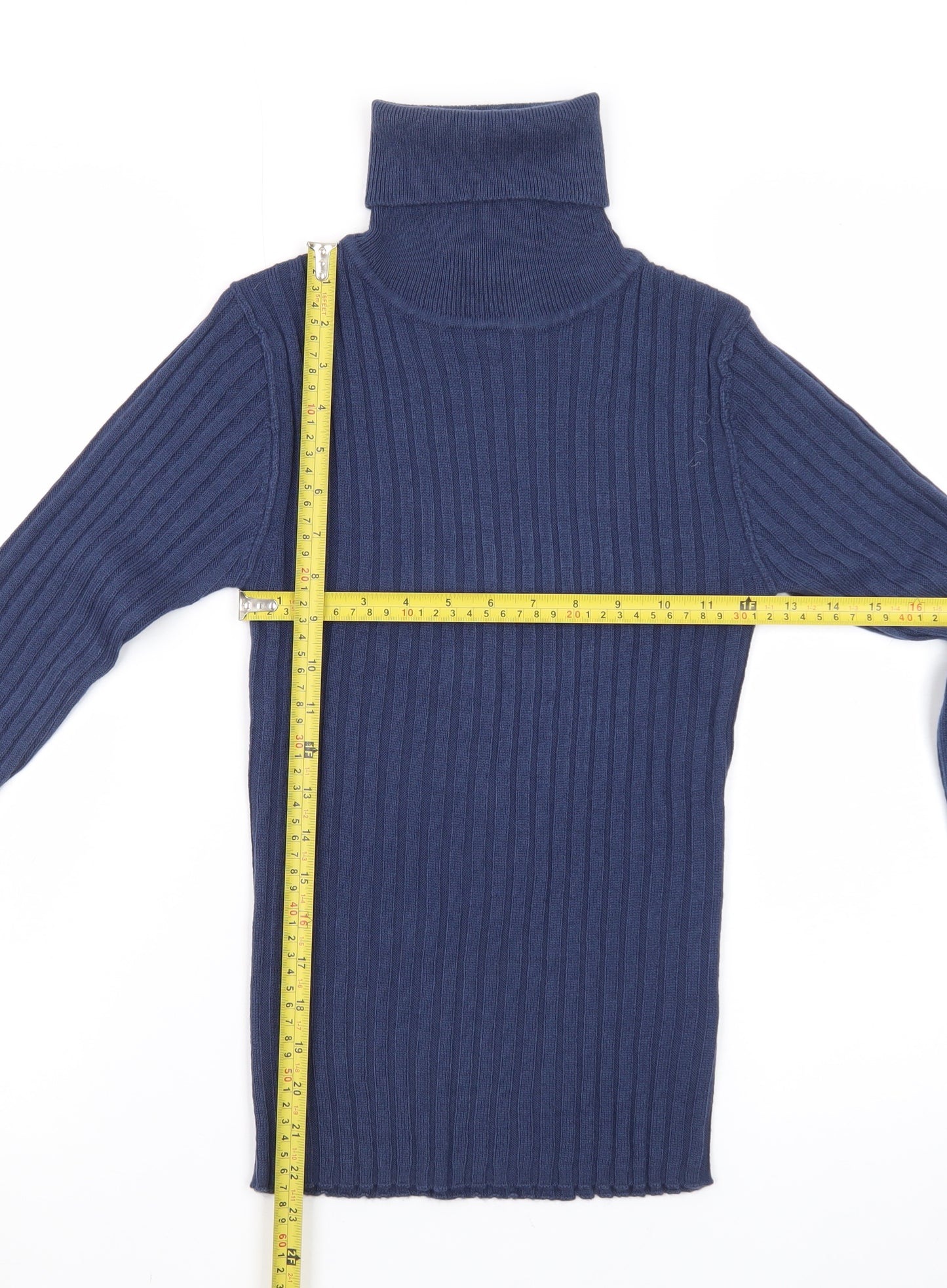 Collusion Women's Blue Roll Neck Ribbed Jumper Size 8