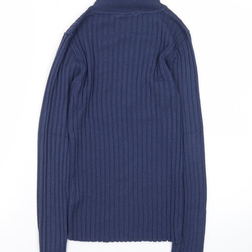 Collusion Women's Blue Roll Neck Ribbed Jumper Size 8