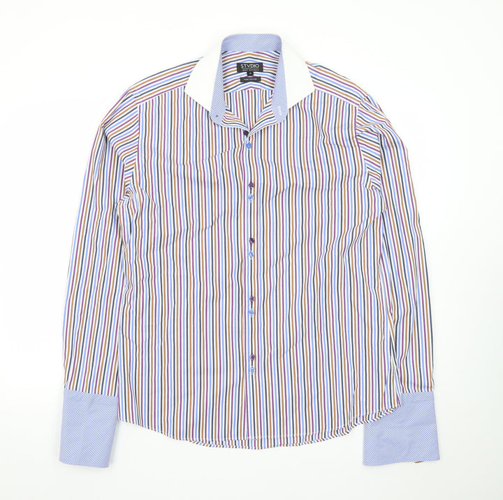 Jeff Banks Men's Multicoloured Striped Pure Cotton Dress Shirt Size 16