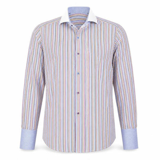 Jeff Banks Men's Multicoloured Striped Pure Cotton Dress Shirt Size 16