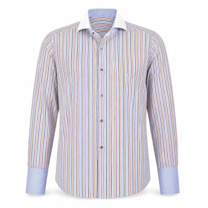 Jeff Banks Men's Multicoloured Striped Pure Cotton Dress Shirt Size 16