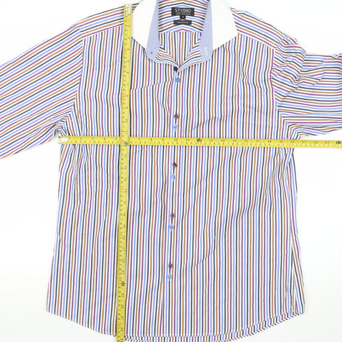 Jeff Banks Men's Multicoloured Striped Pure Cotton Dress Shirt Size 16