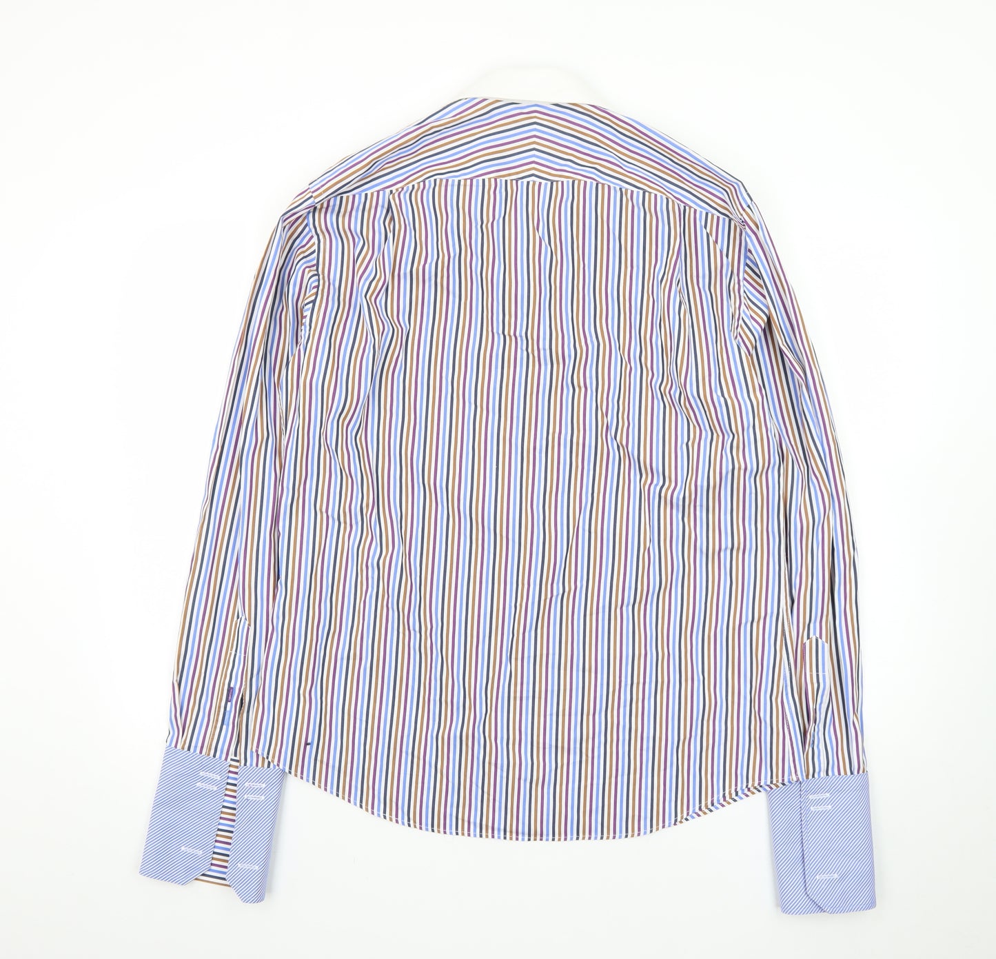 Jeff Banks Men's Multicoloured Striped Pure Cotton Dress Shirt Size 16