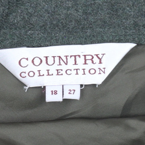 Country Collection Womens Green Wool A-Line Midi Skirt Size 18