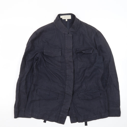 Hobbs Women Blue Linen Single-Breasted Blazer Jacket UK 10