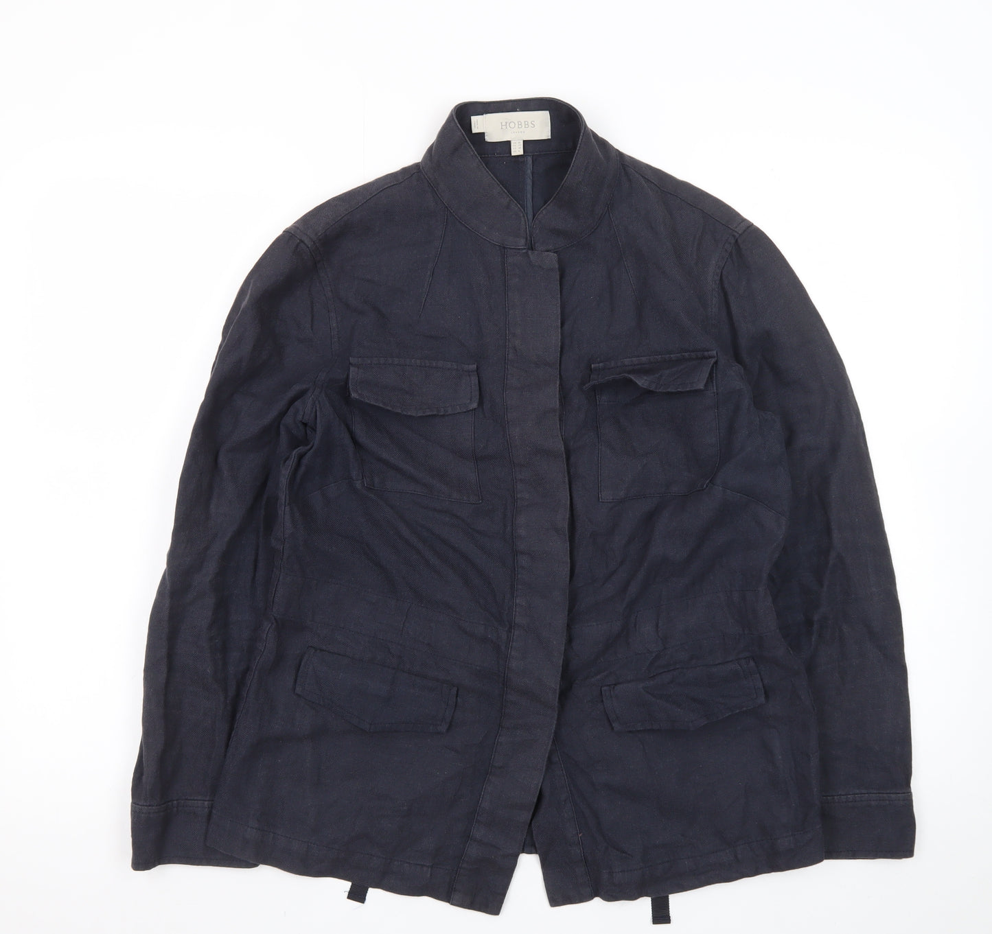 Hobbs Women Blue Linen Single-Breasted Blazer Jacket UK 10
