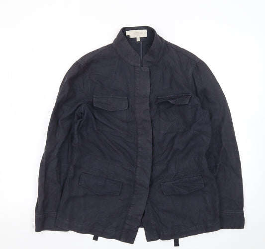 Hobbs Women Blue Linen Single-Breasted Blazer Jacket UK 10