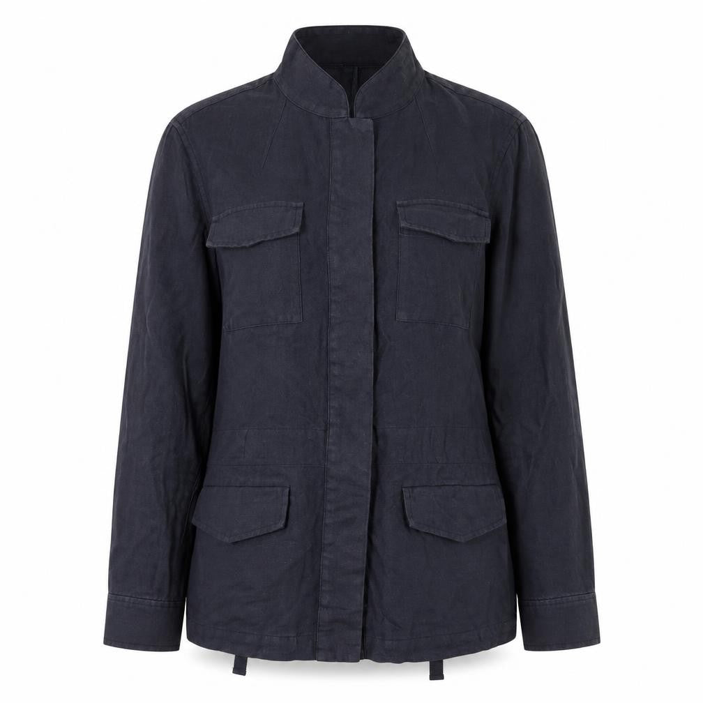 Front view of Hobbs Women Blue Linen Single-Breasted Blazer Jacket UK 10
