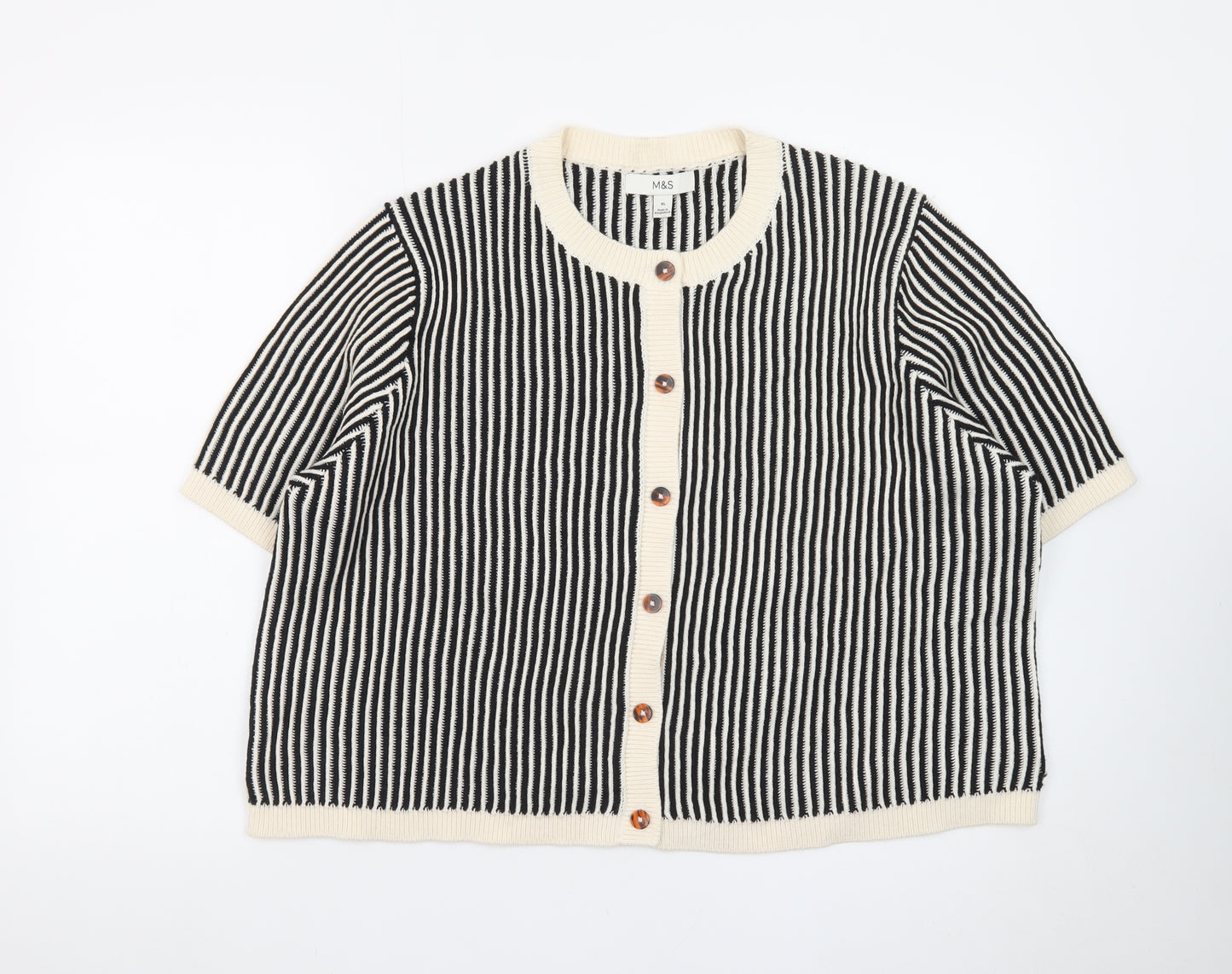 Marks and Spencer Women’s Black Striped Short Sleeve Cardigan XL