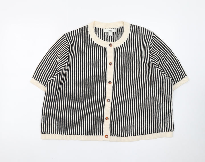 Marks and Spencer Women’s Black Striped Short Sleeve Cardigan XL