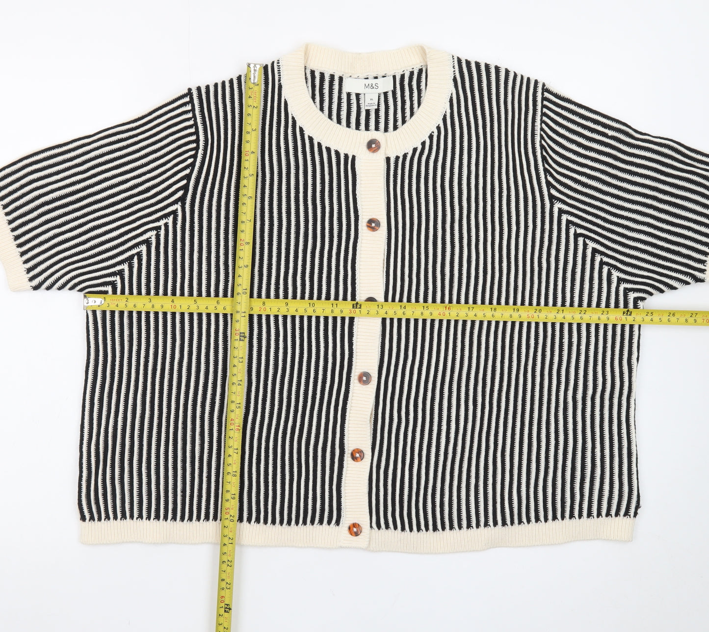Marks and Spencer Women’s Black Striped Short Sleeve Cardigan XL