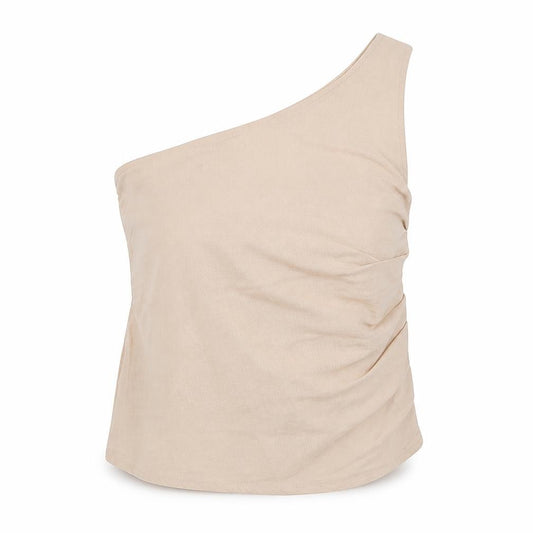 Front view of 4th & Reckless Women’s Beige One Shoulder Camisole Blouse, size UK 12