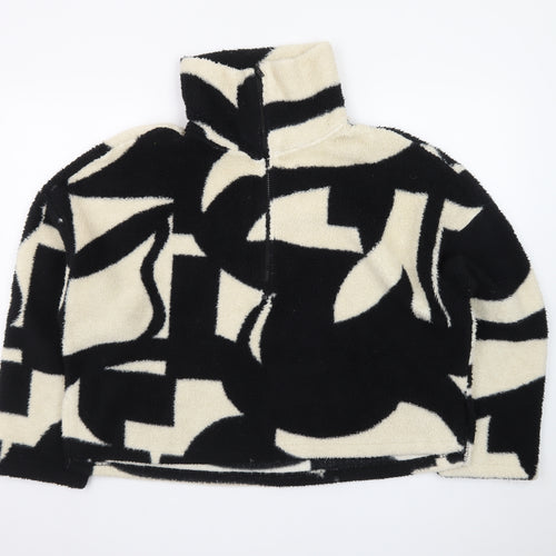Monki Women's Black Beige Fleece Pullover Sweatshirt Medium