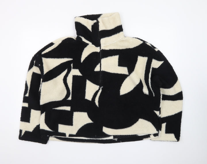 Monki Women's Black Beige Fleece Pullover Sweatshirt Medium