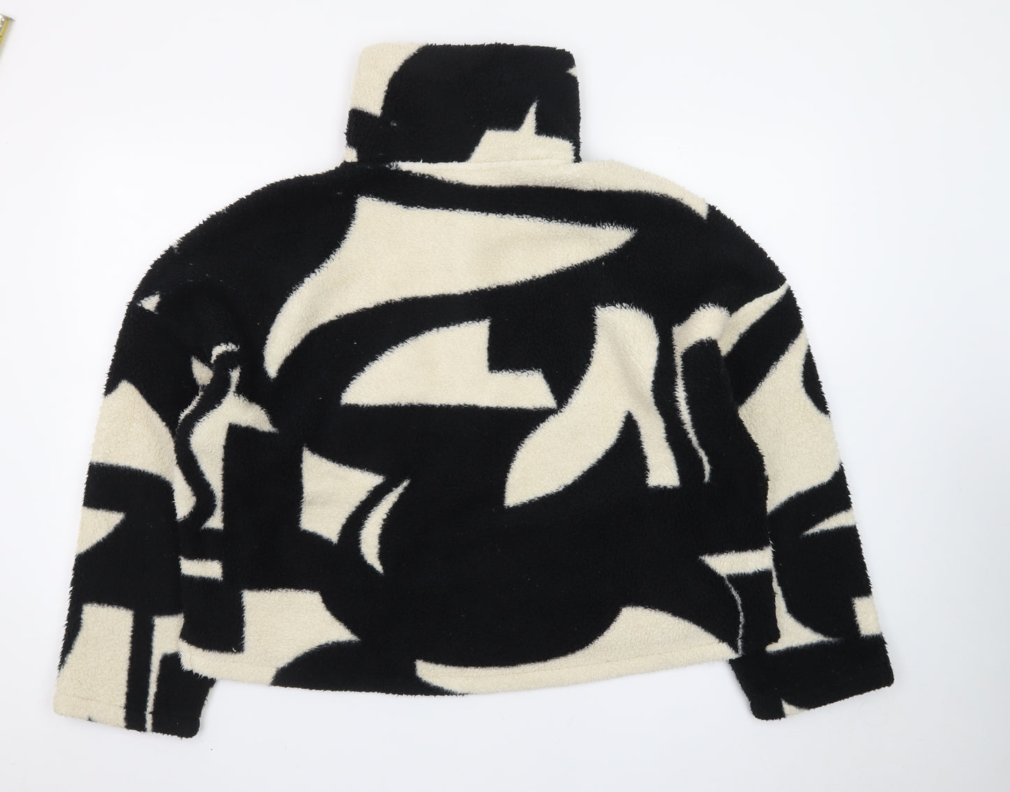 Monki Women's Black Beige Fleece Pullover Sweatshirt Medium