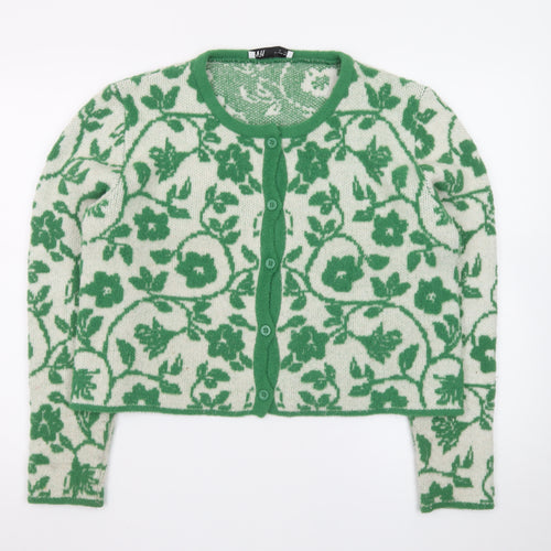 Zara Women Green Floral Wool Cardigan Size 16