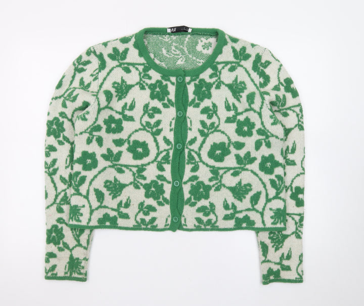 Zara Women Green Floral Wool Cardigan Size 16