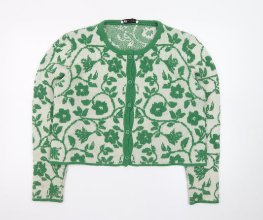 Zara Women Green Floral Wool Cardigan Size 16