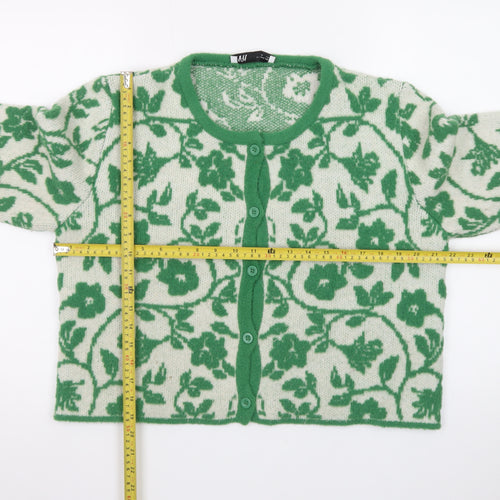 Zara Women Green Floral Wool Cardigan Size 16