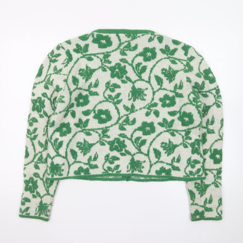Zara Women Green Floral Wool Cardigan Size 16