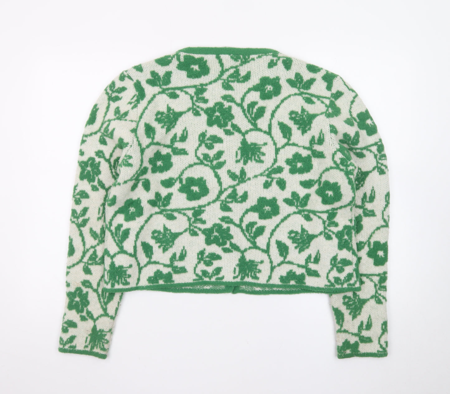 Zara Women Green Floral Wool Cardigan Size 16
