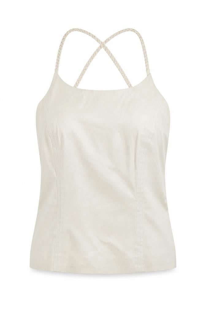 Front view of Next Women’s Beige Halter Camisole Top, size UK 14, Stretch Polyester