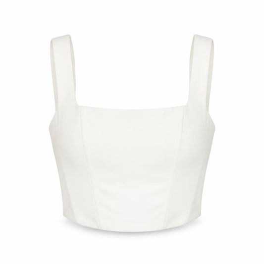 Front view of Stradivarius Women Ivory Camisole Tank Top, size 12 Slim, Fit