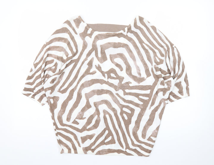 Phase Eight Women Beige Animal Print Linen Viscose Tunic Blouse XS