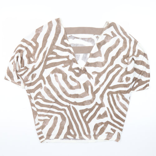 Phase Eight Women Beige Animal Print Linen Viscose Tunic Blouse XS