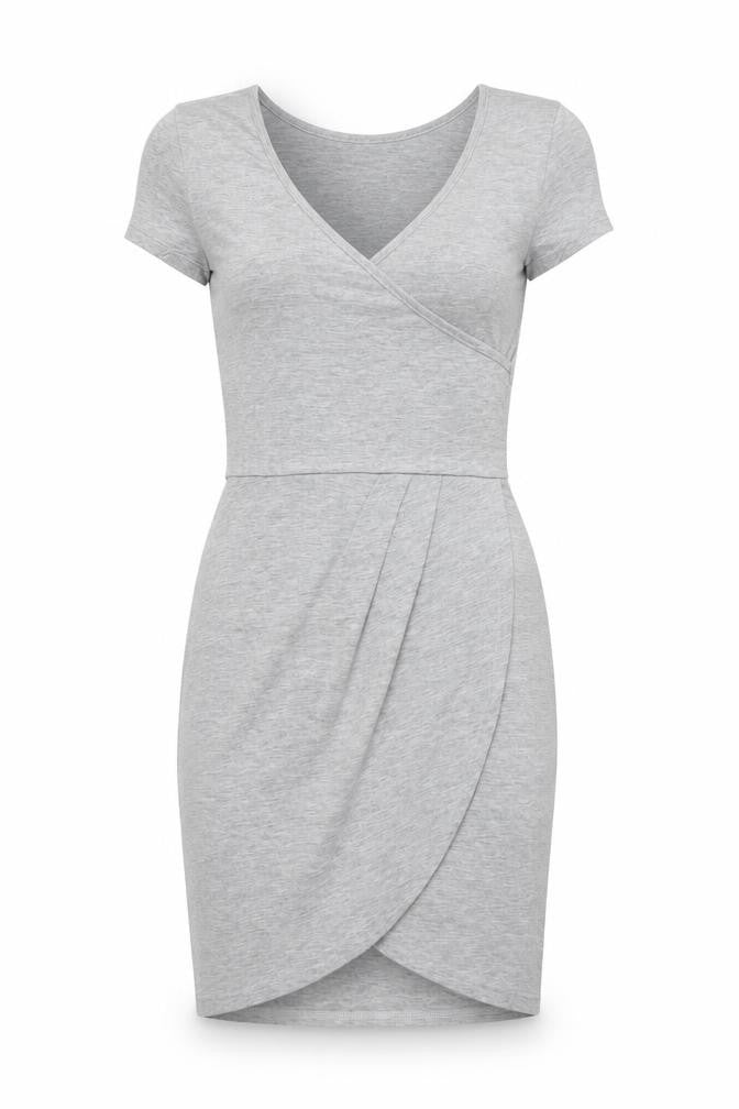 Boohoo Women Grey Size 10 Bodycon V-Neck Short Sleeve Dress