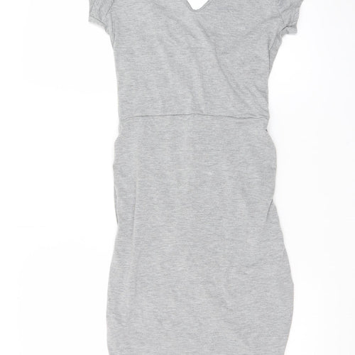 Boohoo Women Grey Size 10 Bodycon V-Neck Short Sleeve Dress