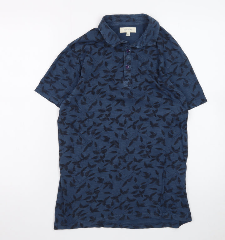 River Island Men's Blue Floral Print Polo Shirt XS