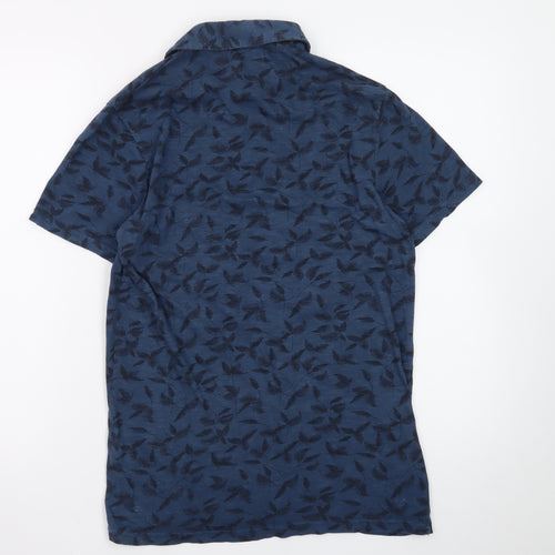 River Island Men's Blue Floral Print Polo Shirt XS