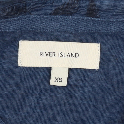 River Island Men's Blue Floral Print Polo Shirt XS
