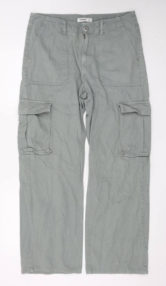 Pull&Bear Men’s Green Cargo Trousers Size M Regular Fit